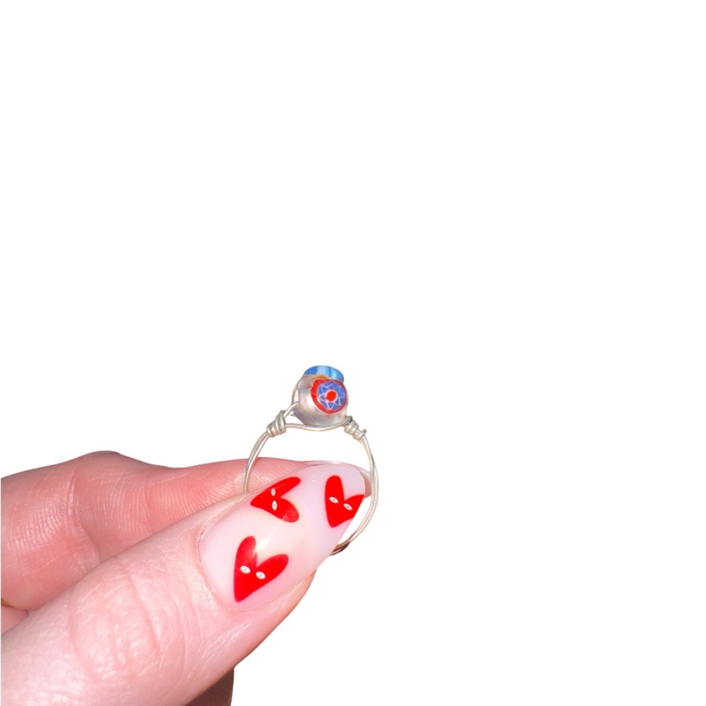 Handmade Silver and Blue Wire Wrapped Ring